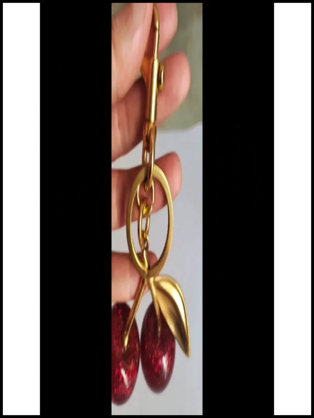 Cherry Bag Charm, Metal Alloy Keychain, Glitter Resin